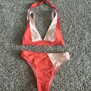 SHEIN Coral and Beige Bikini Set